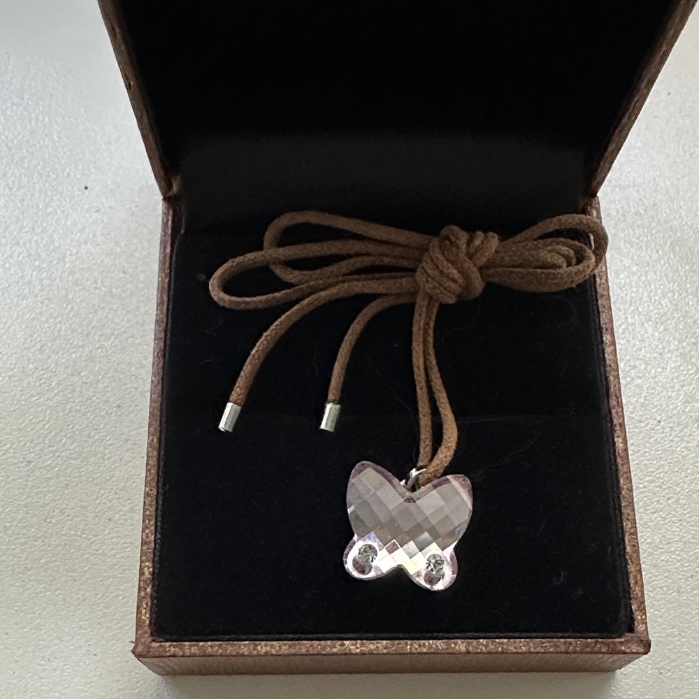 Swarovski Butterfly Necklace with Brown Cord